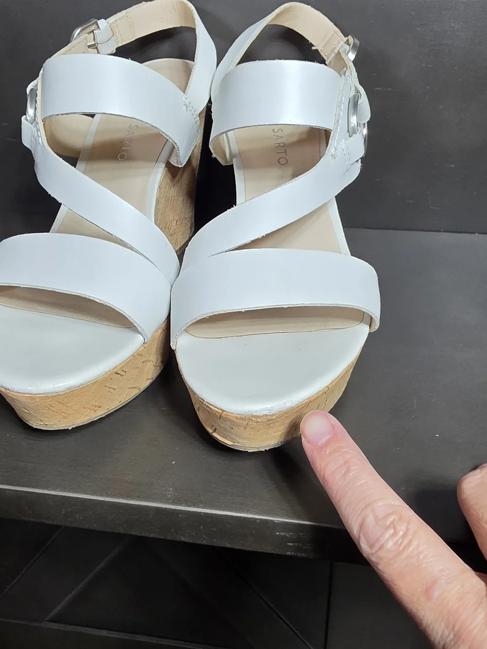 Franco Sarto Sophie 2 White Cork Wedge Sandals Womens 8 1/2 Read